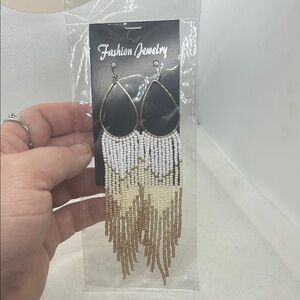 New Boho Chic White and Gold Beaded Earrings